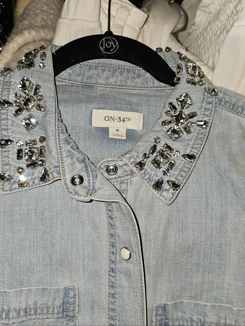 MACY'S: ON 34th Embellished-Collar Denim Shirt & Embellished Barrel-Leg Jean